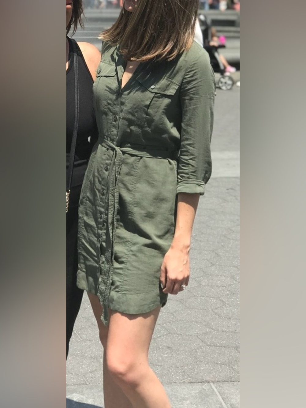 Banana Republic Olive Green Button-Front Linen Shirt Dress